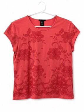 Gap Stretch XL Bright Pink Floral Glitter Tee Women’s Short Sleeve Top